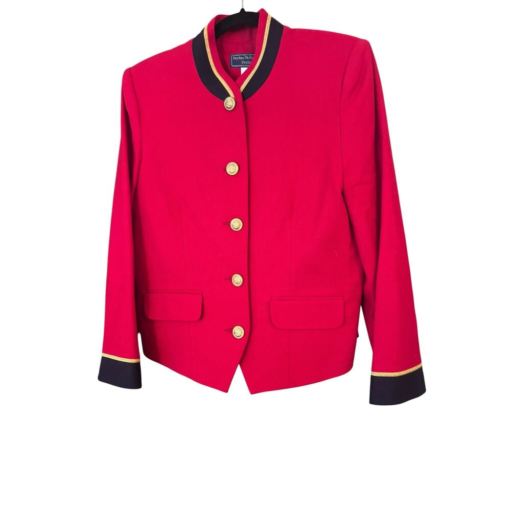 Vintage 80s Norton McNaughton Military Band Wool Jacket Red Navy 12P Classic